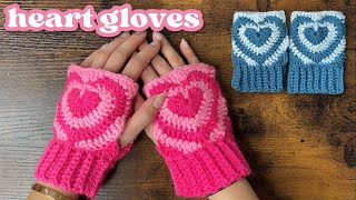 Crochet Fingerless Heart Gloves Tutorial amp Free Written Pattern [upl. by Doralynn608]