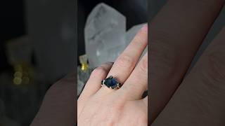 Deep Blue Montana sapphire three stone engagement ring in white gold One if a kind byAngeline 3446 [upl. by Ainex]