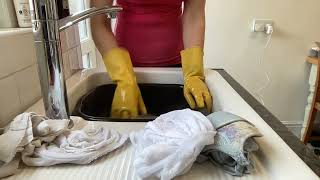 ASMR Mummy Hand Washing Bras Wearing VGO Unlined Household Rubber Gloves Relaxing Sounds [upl. by Cam]