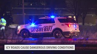 Icy roads cause dangerous driving conditions in West Michigan [upl. by Ayadahs485]