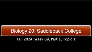 Saddleback Biol 20 Fall 2024  Week 9 Part 1 Topic 1 [upl. by Eidnac]