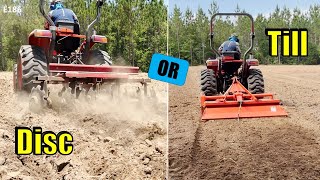 Disc Harrow vs Tiller on Plowed Field With Hydrostatic Compact Tractor [upl. by Con]