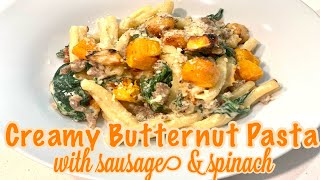 CREAMY BUTTERNUT SQUASH PASTA WITH SAUSAGE amp SPINACH  FALL FOOD FRIDAY [upl. by Tekla30]