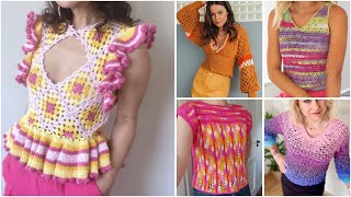 Beautiful crochet cotton thread fancy topcrochet colourful designer top designs crochetcroptop [upl. by Teevens82]