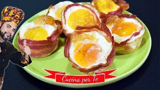 Cestini di pancarré bacon e uova  Antipasti Veloci e Sfiziosi [upl. by Annaerdna]