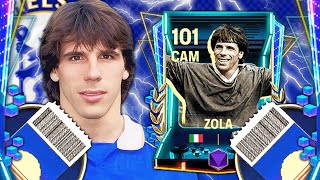 BEST CAM IN THE GAME RETRO STARS ICON PLAYER GIANFRANCO ZOLA 101 OVR REVIEW  FC MOBILE 24 [upl. by Cristin]