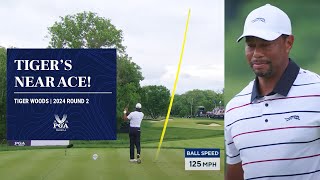 Tiger Woods Near HOLEINONE  2024 PGA Championship [upl. by Lahpos]