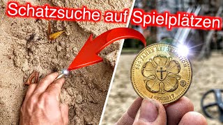 Goldene Riesen Münze mit Metalldetektor gefunden Spielplatz Tour XXL Schatzsuche  Sondeln [upl. by Aniluj]