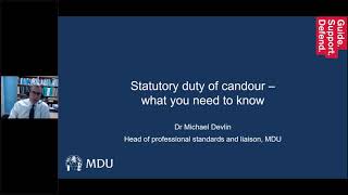 MDU webinar Duty of candour and the medical professional getting it right [upl. by Garnet]