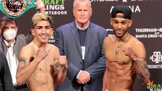 LEO SANTA CRUZ VS KEENAN CARBAJAL FULL UNDERCARD WEIGH IN AND FACE OFF VIDEO  THURMAN VS BARRIOS [upl. by Ilsel]