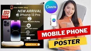 A Mobile Shop Poster  Social Media Post  Graphic Designs With Canva [upl. by Aekerly]