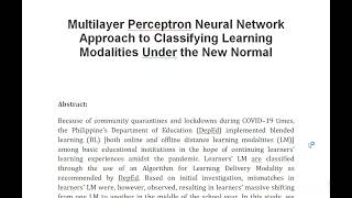 Multilayer Perceptron Neural Network Approach to Classifying Learning Modalities Under the New Norma [upl. by Yeliac]