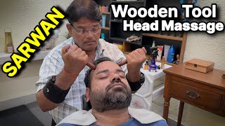 WoodenTool Head Massage With Neck Crack BY IndianBarber Sarwan sensoryoverload relaxtion Asmr [upl. by Acirrej860]