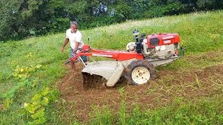 vst shakti 130di power tiller grass rotavator working powertiller tillervideo [upl. by Aizti960]