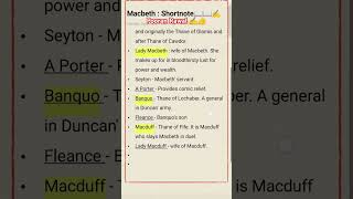 Macbeth by William Shakespearepart 1st Shortnote on characters english literature rpsc1stgrade [upl. by Aivek]