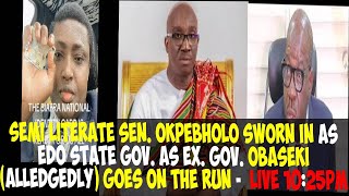 SEMI LITERATE OKPEBHOLO SWORN IN AS EDO STATE GOV AS EX GOV OBASEKI ALLEDGEDLY GOES ON THE RUN [upl. by Anieral]