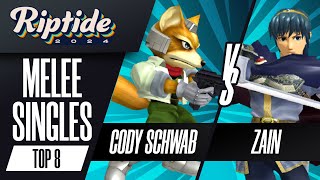 Cody Schwab Fox vs Zain Marth  Riptide 2024  Melee Singles  Winners Semis [upl. by Colyer661]