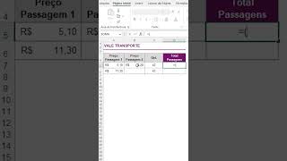 Cálculo de total de passagens  vale transporte no Excel dp rh vt excel contabilidade [upl. by Eneleahcim]