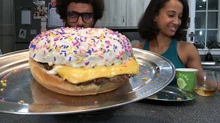 Giant Protein Cinnabon Frosted Donut Burgers Mukbang [upl. by Nemsaj]