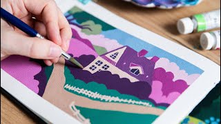 Stylized Gouache Landscape Illustration Tutorial [upl. by Boru946]