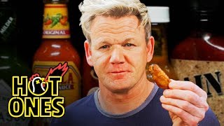 Gordon Ramsay Savagely Critiques Spicy Wings  Hot Ones [upl. by Aynahs]