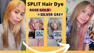 Split hair dye LOREAL colorista ROSE GOLD  SILVER GREY UK Vlog 2020 [upl. by Aratas870]