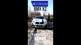 BMW X2  Motorhaube öffnen  Motorraum  Fahrschulwissen [upl. by Ahcilef]