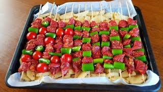 BU TARİFLE MANGALI EVİNİZE GETİRİN PATATES YATAĞINDA ŞİŞ KEBAB👌 [upl. by Deragon]