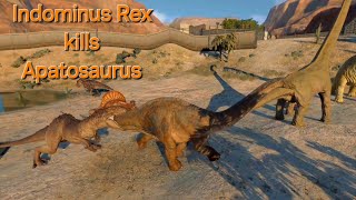 Indominus Rex kills Apatosaurus  Jurassic World Evolution 2 [upl. by Shank]