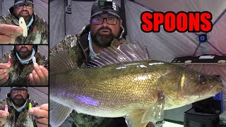 My Top Spoons for Ice Fishing BIG Walleye [upl. by Deraj]