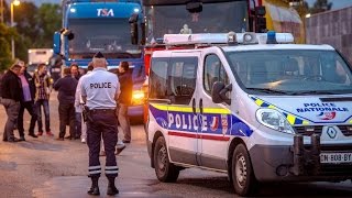 France Truckers block main road to Calais to demand closure of Jungle migrant camp [upl. by Aruat]