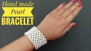 HOW TO MAKE PEARL BRACELET AT HOME BRIDAL BRACELET USEFUL amp EASY [upl. by Ardnasirhc]