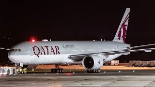 Qatar Airways Boeing 777 night takeoff from Doha DOHSAW [upl. by Firestone]