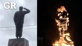 Queman estatua de Chávez en Venezuela [upl. by Tselec261]