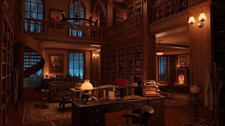 Cozy Library Room  Thunder amp Rain Sounds Crackling Fireplace  10 Hours [upl. by Taddeo817]