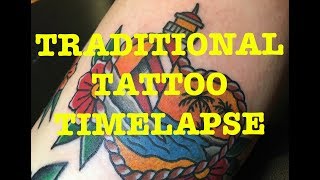 TRADITIONAL TATTOO TIMELAPSE  LIGHTHOUSE SCENE [upl. by Eelrebmik186]