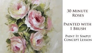 30 Minute Roses with 1 Brush A Paint It Simply Lesson [upl. by Irakab]