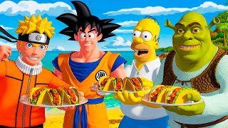 EL CONCURSO DE GLOTONES GOKU VS NARUTO VS SHREK VS HOMERO SIMPSON [upl. by Sirap]