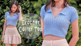 Crochet Ribbed Collar Top Tutorial  Crochet Collar Top  Chenda DIY [upl. by Aicatan478]