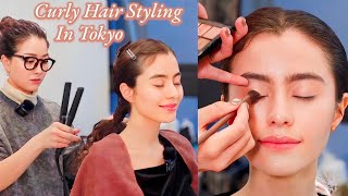 Easy amp Unique Hairstyle for CURLY Hair Japanese Natural Makeup ASMR Soft Spoken [upl. by Saiff]