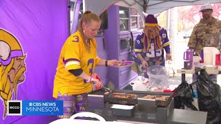 Vikings fans tailgate outside US Bank Stadium [upl. by Ennahoj]