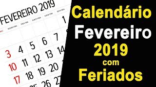 CALENDÁRIO FEVEREIRO 2019 COM FERIADOS E FASES DA LUA [upl. by Alicec23]