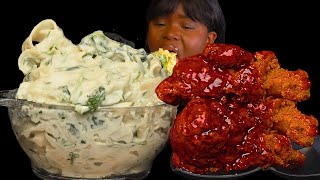 ASMR CHICKEN WINGS amp ALFREDO CREAMY PASTA MUKBANG NO Talking Slurpy Sticky Eating Sounds [upl. by Ahseyd]