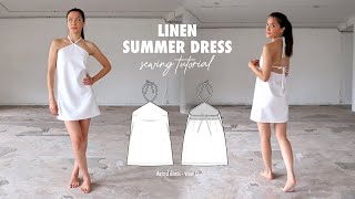 Halter Neck Summer Dress DIY  Sewing tutorial mini slip on dress with sewing pattern [upl. by Richer170]