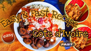 IVORY COAST EASY AND FAST RECIPE  Attiéké Alloco et Crevettes à ma sauce [upl. by Eillah796]