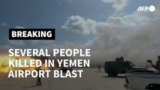 Yemen airport blasts kill 13 as new government arrives  AFP [upl. by Aicnom]