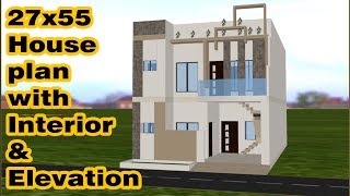 27x55 House plan with Interior amp Elevation [upl. by Avlis424]