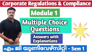 Corporate Regulations amp ComplianceMCQs Answers with ExplanationsMG University Bcom First Semester [upl. by Ecyak]