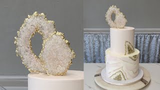 Pink Geode Cake  Scraped Buttercream Marble Effect  How to Make Geode Cake Toppers [upl. by Samp]