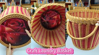 How to Weave a Lanudry Basket with PE Rattan and Base DIY 手工 craft [upl. by Rauch]